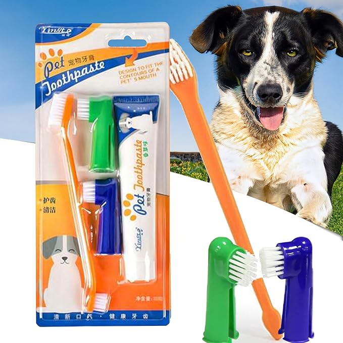 Pets Fresh Breath Kit for Dogs and Cats | Toothpaste, Toothbrush & Fingerbrush Set | Reduce Plaque & Tartar | Safe for Puppies, 4-Piece Kit | Effortlessly Enhances Oral Health