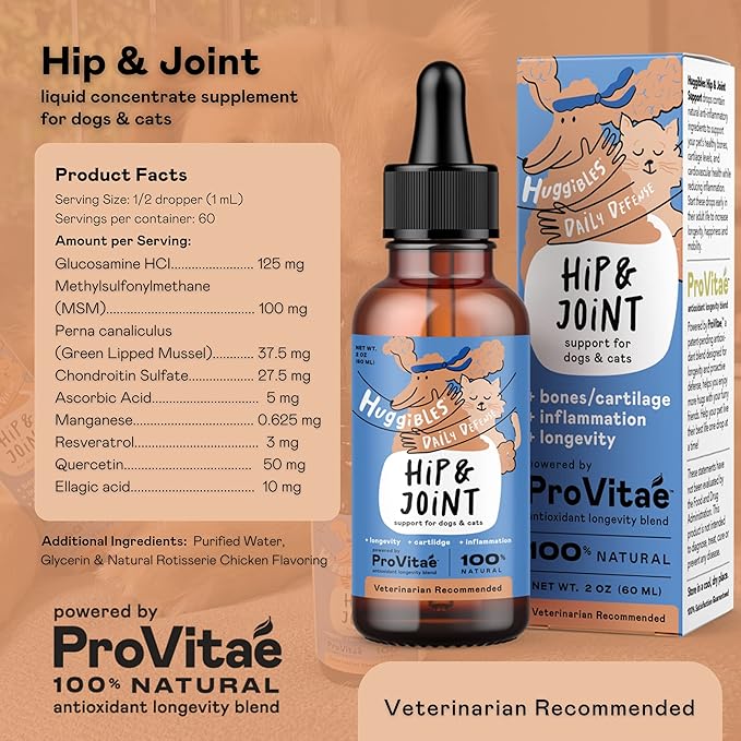Hip & Joint Support Liquid Supplement for Dogs & Cats – Daily Supplement for Mobility Support with Glucosamine, MSM, Chondroitin – Reduce Pain & Inflammation – Antioxidants for Longevity