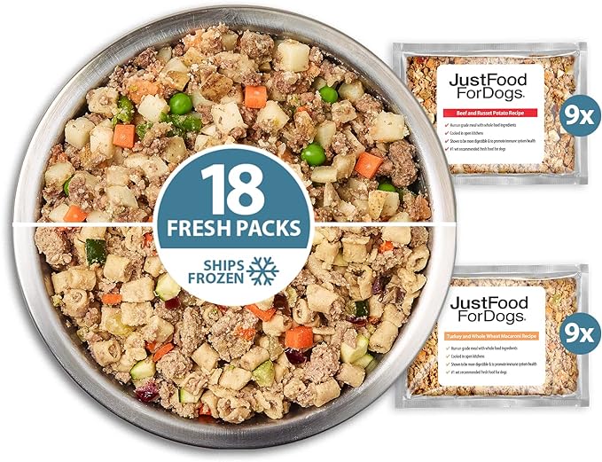 JustFoodForDogs Frozen Fresh Dog Food Topper, Variety Pack, Beef & Turkey Human Grade Dog Food Recipes, 5.5 oz (Pack of 18)
