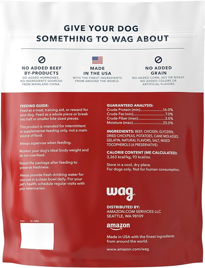 Amazon Brand - Wag Soft & Tender American Jerky Dog Treats – Beef Recipe (12 oz)
