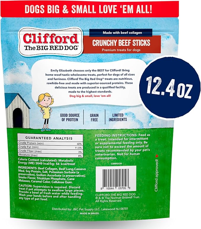 Clifford® Crunchy Beef Sticks for Dogs | Healthy Dog Treats Small Dogs, All Breed Sizes | Real Collagen Beef Dog Treats, Grain and Rawhide Free, Natural Dog Treats - Limited Ingredients (24 Count)