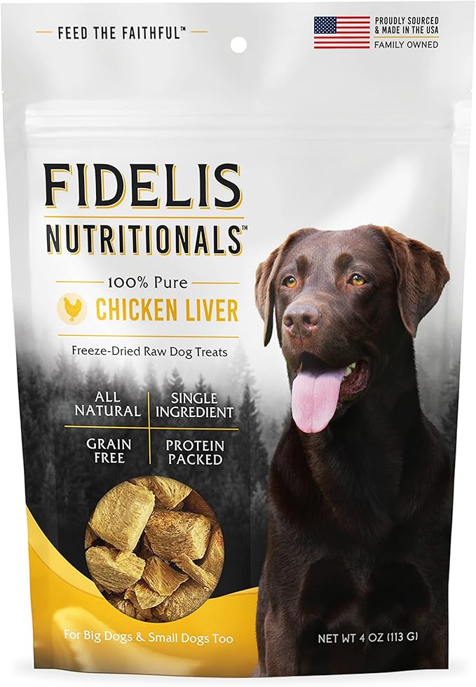 FIDELIS Freeze Dried Dog Treats for Large & Small Dogs - Made with USA Raw Chicken Liver, Single Ingredient, Grain-Free, Gluten-Free (4 oz)