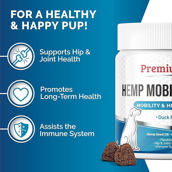 Premium Care Glucosamine Chews for Dogs with Hemp - Hip and Joint Health Supplement for Mobility Support - Dog Glucosamine Chews with Hemp for Dogs- 120 Hemp Treats