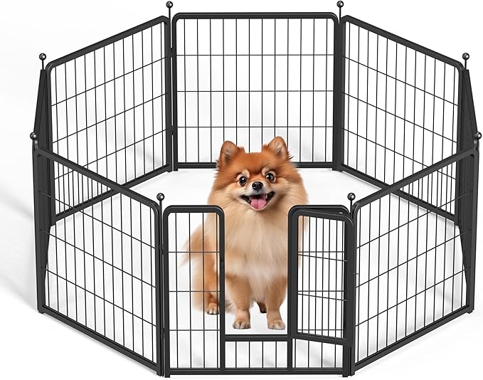 HealSmart Dog Playpen 24 Inch 8 Panels, Multi-shaped Foldable Metal Pet Pen Fence with Single Gate, Light Weight and Easy to Carry, Black