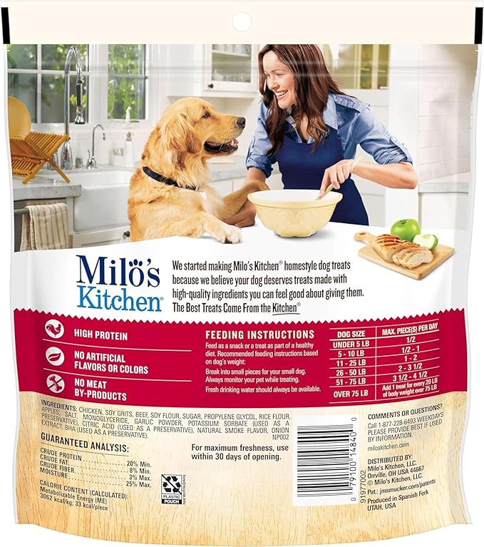 Milo's Kitchen Homestyle Dog Treats, Chicken & Apple Sausage Slices, 10 Ounce (Pack of 5), High Protein, No Artifical Flavors