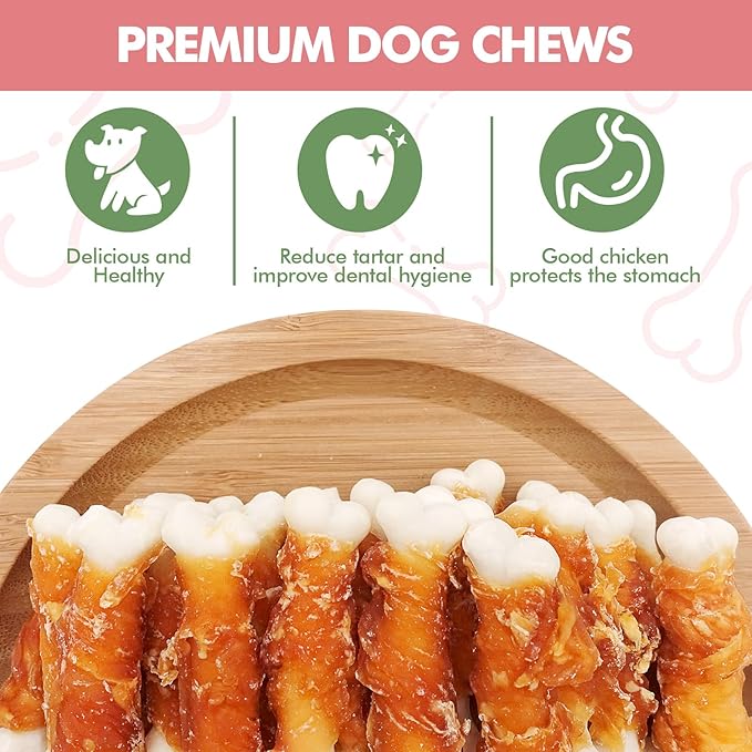 Dog Treats, 2.3 Inch Chicken Wrapped Calcium Bones, Rawhide Free Dog Chews Natural and Chewy Dog Treats, Dog Training Snacks for Small Dogs, 20 oz