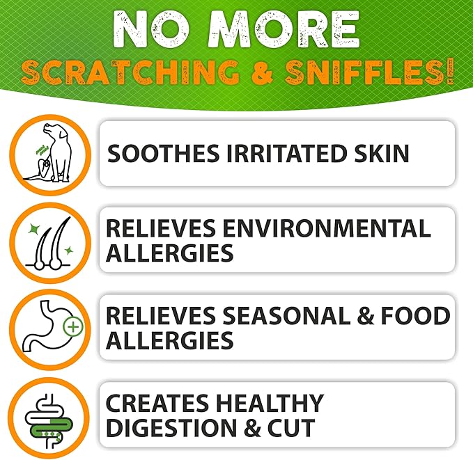 Dog Allergy Relief Chews - Dog Itch Relief - Omega 3 Fish Oil + Probiotics - Itchy Skin Relief - Seasonal Allergies - Anti Itch Support & Hot Spots - Immune Supplement for Dogs