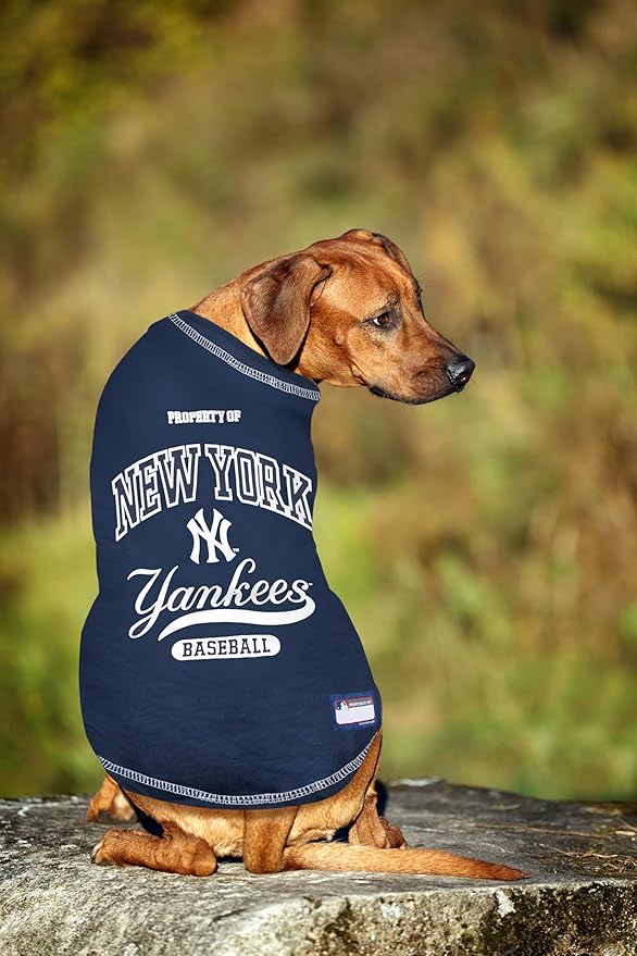 MLB New York Yankees Dog T-Shirt, X-Large. - Licensed Shirt for Pets Team Colored with Team Logos. - Premium Stretchable Materials for The Comfort of Your Dog & cat.
