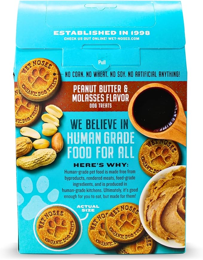 Grain-Free Organic Crunchy Dog Treats – for All Pet Sizes, Breeds – All-Natural Treat – 100% Human-Grade – Delicious Snacks for Dogs – Grain Free - Peanut Butter Molasses, 2 X 14oz Box