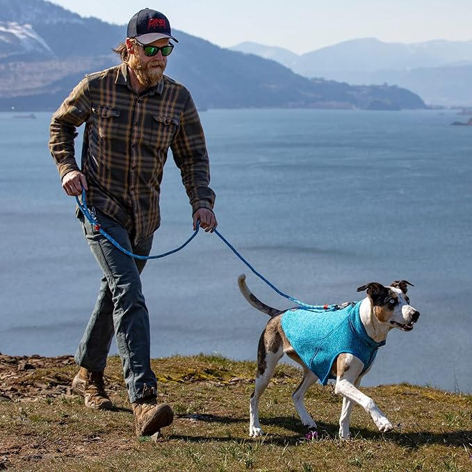 Kurgo Core Dog Sweater, Knit Dog Sweater with Fleece Lining, Cold Weather Pet Jacket, Zipper Opening for Harness, Adjustable Neck, Year-Round Sweater for Extra Large Dogs (Heather Blue, X-Large)
