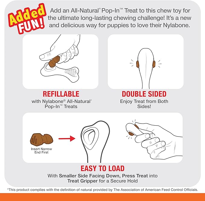 Nylabone Power Chew Knuckle Bone & Pop-In Dog Treat Toy Combo with Chicken Flavor Treat Refills, Chew Toy for Aggressive Chewers, Durable Treat Pouch, X-Small/Petite - Up to 15 lbs. (1 Count)