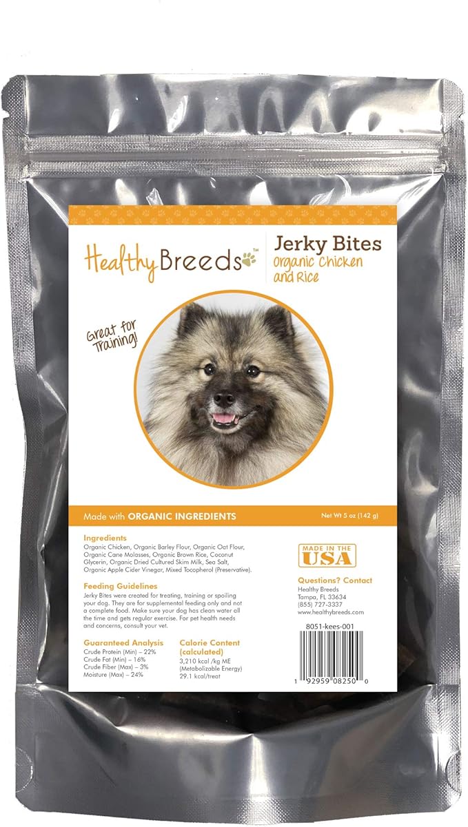 Healthy Breeds Keeshonden Jerky Bites Chicken & Rice Recipe Dog Treats 5 oz