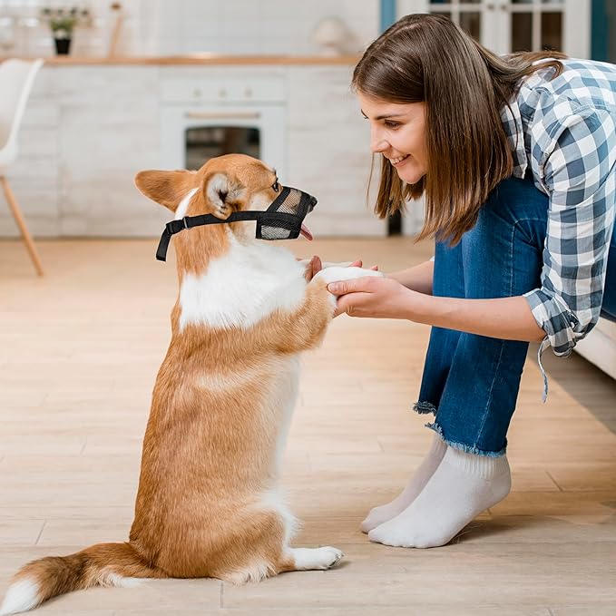 Flintstone Dog Muzzle for Small Dogs – Soft Mesh Muzzle for Small Dog Chihuahua Poodle Husky Labrador | Breathable Small Dog Muzzle Guard| Small Dog Muzzles to Prevent Biting Chewing Small, 6.5”-8”