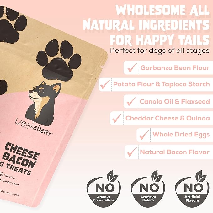 All Natural, Made in The USA, and Grain Free Dog Treats, Cheese & Bacon Flavor, Low Calorie, 100% Recycled Packaging