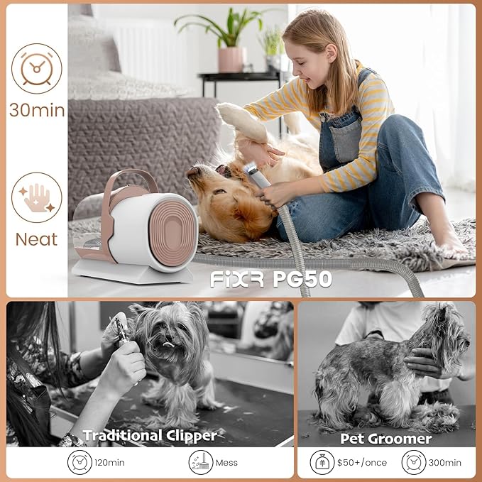 Dog Grooming Vacuum – Dog Hair Vacuum for Shedding Grooming, Pet Vacuum Grooming Kit with 11000Pa Suction Power – includes 4 Grooming Tools for Dogs and Cats – Perfect for Pet Grooming, PG50.