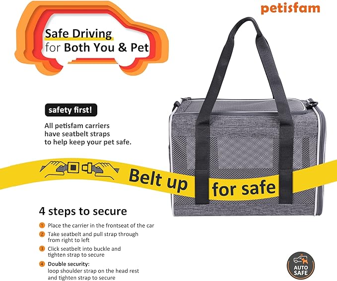 petisfam Easy Load Soft Pet Carrier Bag for Large and Medium Cats with Top Entry and Shoulder Strap. Sturdy, Well-ventilated, Collapsible for Easy Storage, Easy Vet Visits