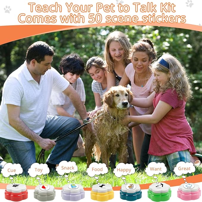 Set of 7 Dog Buttons for Communication-Dog Recordable Training Buttons with Rubber Mat,Dog Talking Buttons,Pet Buttons,Dog Training & Behavior Aids,Train Your Dog to Voice What They Want