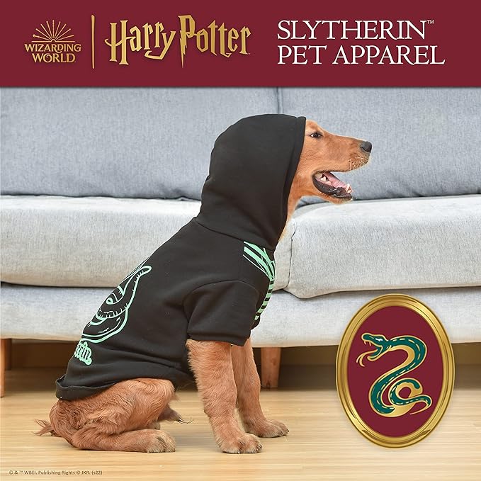 Harry Potter Slytherin Pet Hoodie with Faux Scarf - Small | Harry Potter Accessories for Dogs | Dog Accessories for Hogwarts Houses, Slytherin Dog Hoodie