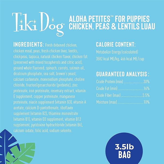 Tiki Dog Born Carnivore Baby for Dogs, Chicken, Peas and Lentils Recipe, Grain-Free Dry Dog Food Baked with Fresh Meat & Superfoods, For Puppies 5 weeks and older, 3.5 lbs. Bag - SKU 10864