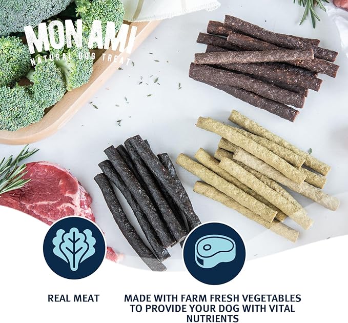 Mon Ami Variety Dog Treats Meat Sticks for Dogs with Farm Fresh Vegetables – Human Grade Dog Treats with Superfoods - Training Treats for Dogs - Healthy Dog Treats for Small, Medium and Large Dogs