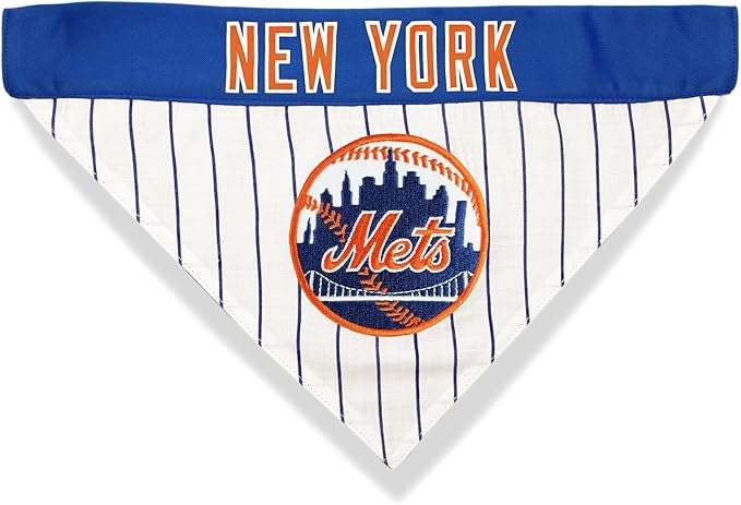Pets First MLB New York Mets Reversible Bandana Size XX-Large for Dogs & Cats. 2 Sided Sports Bandana, Premium Embroidery Team Logo, All MLB Teams Available