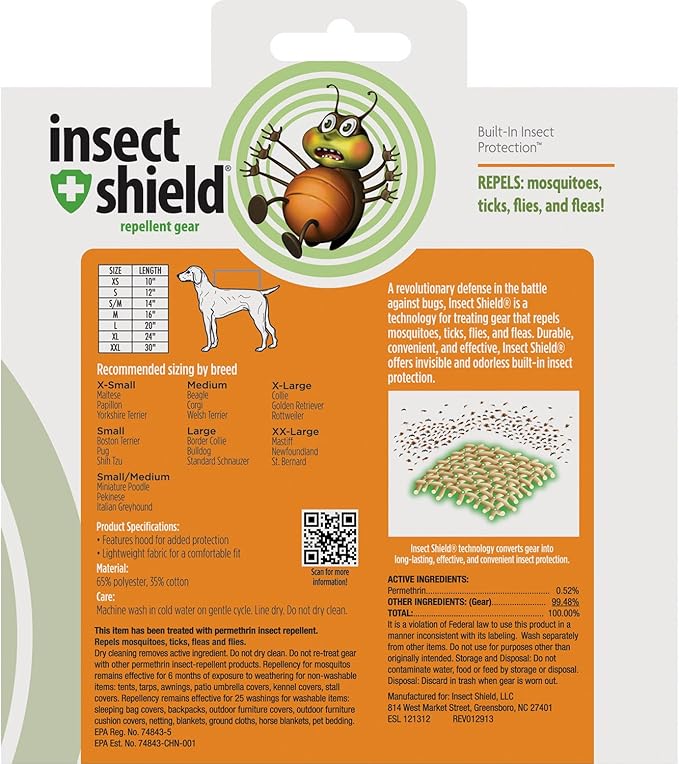 Insect Repellant Lightweight Hoodie for Protecting Dogs from Fleas, Ticks, Mosquitoes & More 20-Inch