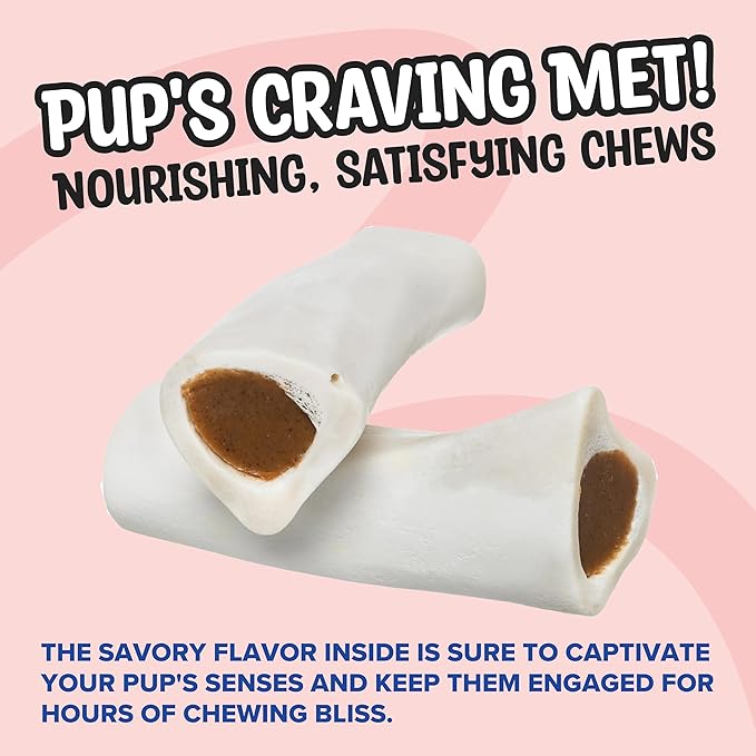Stuffed Shin Bones for Dogs | Variety Pack Filled Dog Bones with Peanut Butter, Bacon & Cheese, Bully Sticks, Beef and Chicken Flavors | 2” to 3" All Natural Dog Bones | Pack of 5