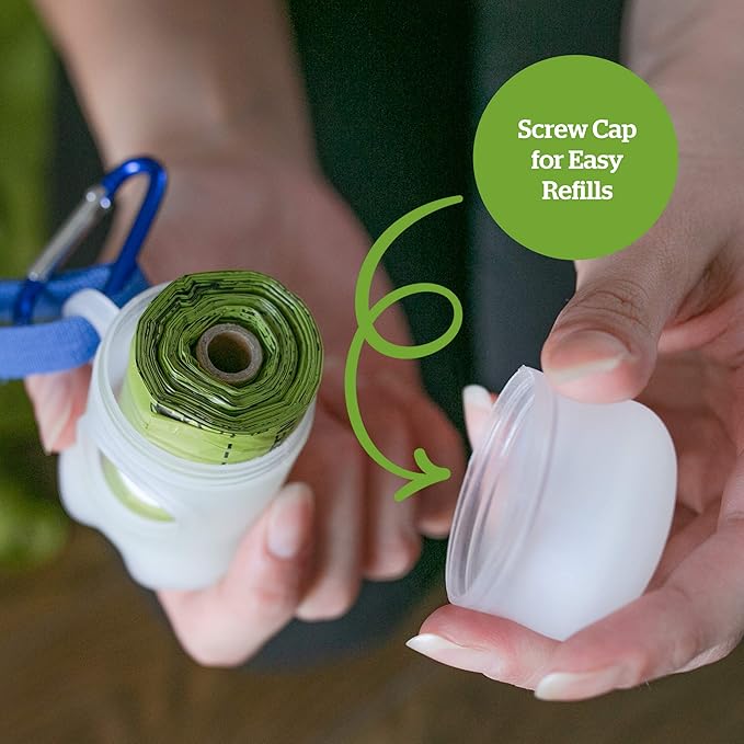 Pogi's Dog Poop Bag Dispenser with Metal Carabiner Clip - Includes 1 Dog Poop Bag Holder for Leashes & 15 Compostable Poop Bags for Dogs