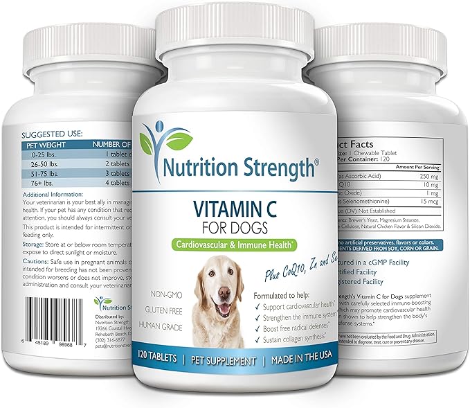 Vitamin C for Dogs to Support Cardiovascular Health, Help Strengthen The Immune System, Boost Free Radical Defenses and Sustain Collagen Synthesis, 120 Chewable Tablets