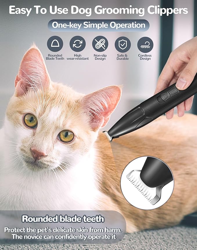 Dog Clippers for Grooming, 2 Speed Low Noise Cordless Dog Paw Trimmer, Rechargeable Small Pet Hair Trimmer for Grooming, Cat Hair Clippers Shaver for Paws, Eyes, Ears, Face, Rump (Black)