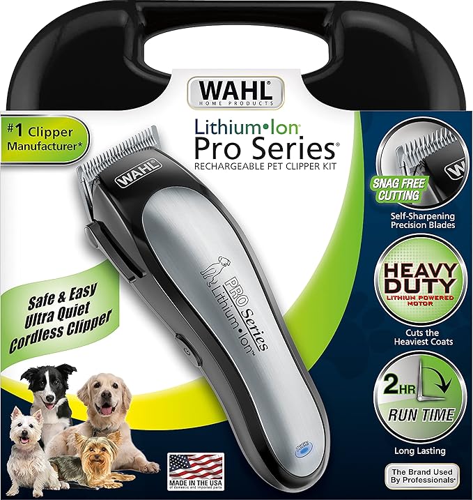 Wahl USA Lithium Ion Pro Series Cordless Animal Clippers – Rechargeable, Heavy-Duty, Electric Dog & Cat Grooming Kit for Small & Large Breeds with Thick to Heavy Coats – Model 9766