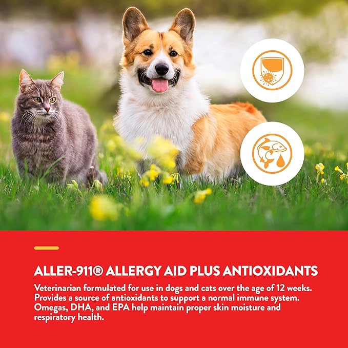 NaturVet – Aller-911 Skin & Coat Allergy Aid Plus Antioxidants – 90 Soft Chews – Supports Immune System, Skin Moisture & Respiratory Health – Enhanced with Omegas, DHA & EPA – for Dogs & Cats
