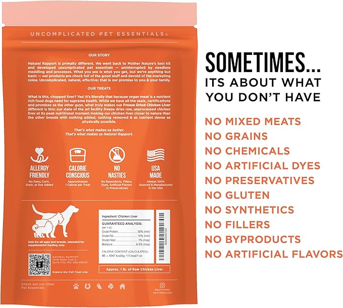 Natural Rapport Chicken Liver Dog Treats - The Only Freeze Dried Chicken Liver Dogs Need - Grain-Free Chicken Bites, Dog Treats for Small and Large Dogs (4 oz.)