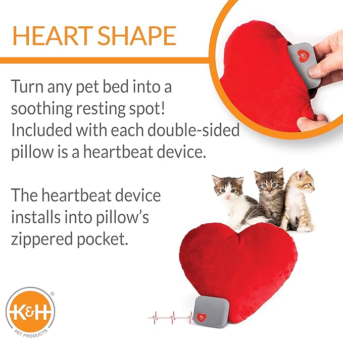 K&H Pet Products Mother's Heartbeat Plush Kitten Calming Toy Heart Pillow Red Kitten Heartbeat 6 Inch