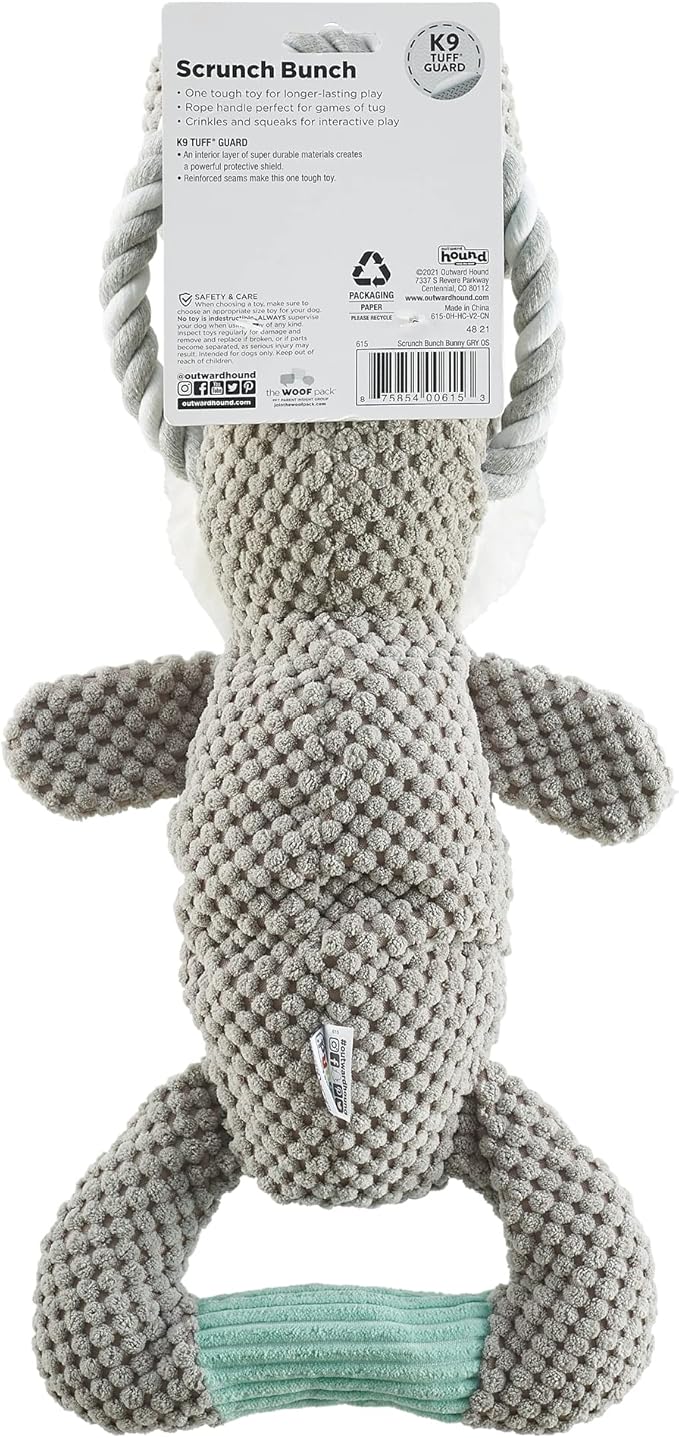 Outward Hound Scrunch Bunch Bunny Interactive Plush Squeaky Dog Tug Toy