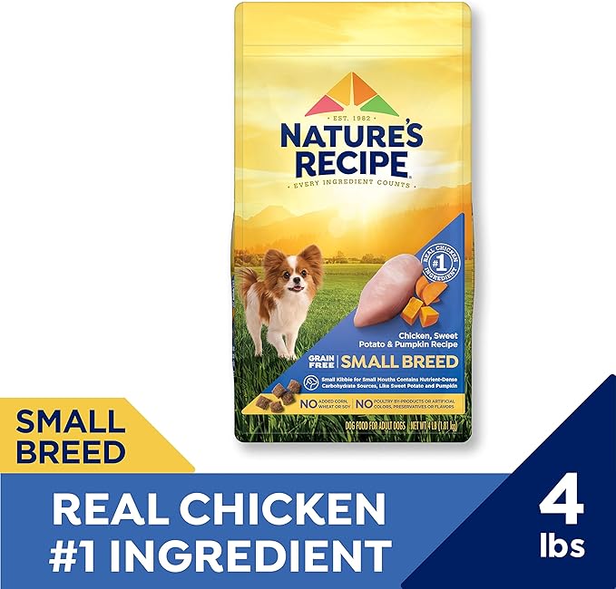 Nature′s Recipe Grain Free Small Breed Chicken, Sweet Potato & Pumpkin Recipe Dry Dog Food, 4 lb. Bag