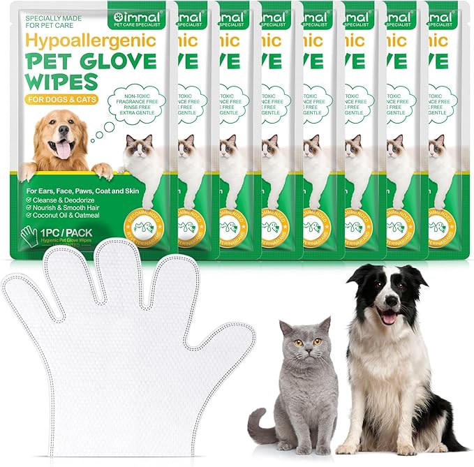 Cleaning Gloves for Dog and Cats,8PCS,Cleaner Wipes Fur Pet For Ears, Face, Paws, Coat and Skin,Nourish Fur Coconut Oil Grooming Cleaner Wipes Pet Bathing Gloves Wipes for Daily Care and Traveling