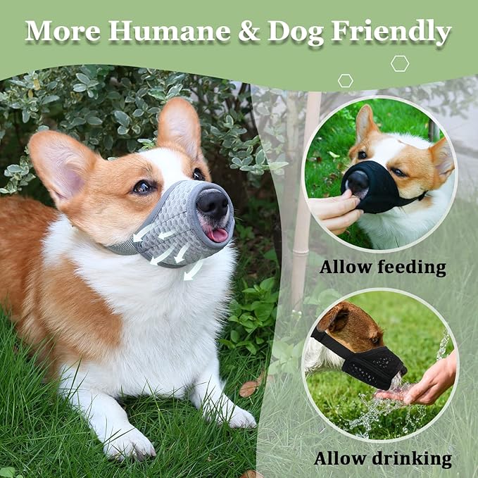 Mayerzon Dog Muzzle, Soft Mesh Muzzle for Small Medium Large Dogs Chihuahua Poodles Beagle Dachshund Corgis Labrador, Puppy Muzzle for Biting Chewing Grooming, Allows Panting Drinking