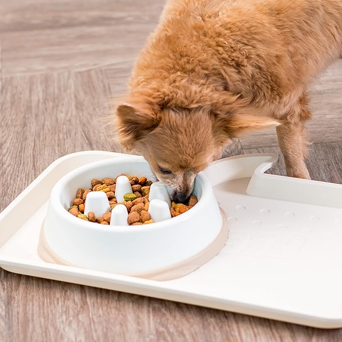 IRIS USA 2 Cups Slow Feeder Dog Bowl, Anti-Choking, Anti-Slip, Easy to Clean, Interactive Puzzle Toy, Healthy Digestion, Long snouted, Dogs Cats & Other Pets, BPA, PVC, Phthalate Free, White/Beige