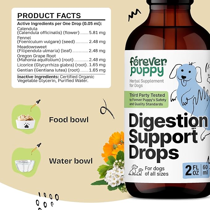Digestive Drops for Dogs - Digestive Support Supplement w/Fennel Seeds & Calendula Flowers - Fiber Drops for Digestive Health - Herbal Dog Food Supplements for Optimal Gut Health - 2 oz