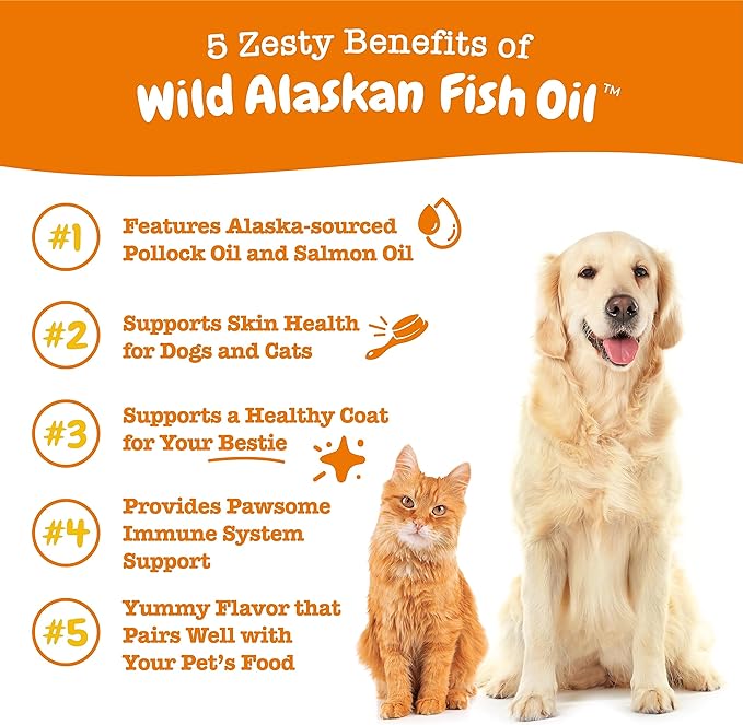 Zesty Paws Wild Alaskan Fish Oil for Dogs & Cats - Pollock & Salmon Oil Blend - Omega 3 Fatty Acids EPA & DHA for Pets - for Sensitive Skin + Coat Health - Immune System Support - 64 fl oz