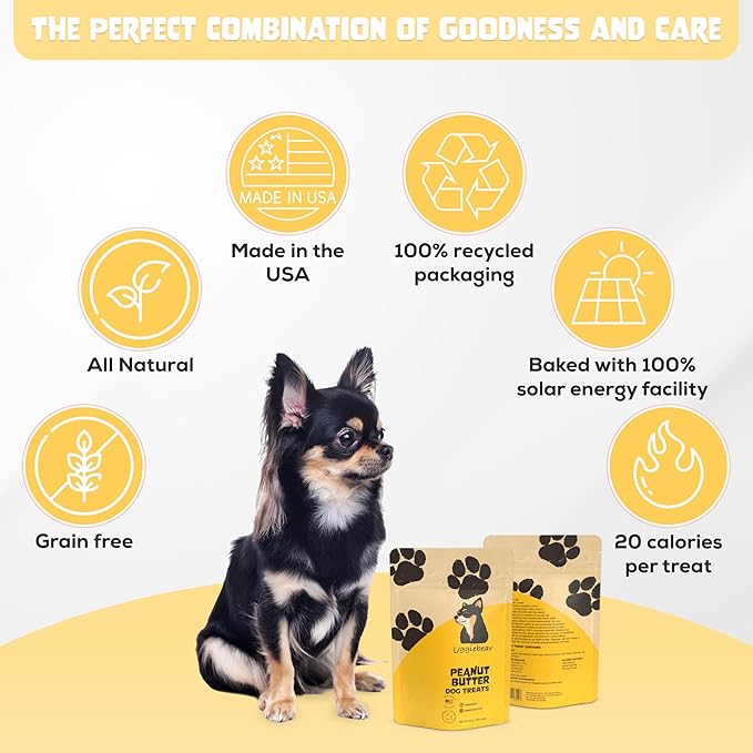 Grain Free Dog Treats, All Natural, Made in The USA, Peanut Butter flavor, Soft & Chewy, Low Calorie, 100% Recycled Packaging