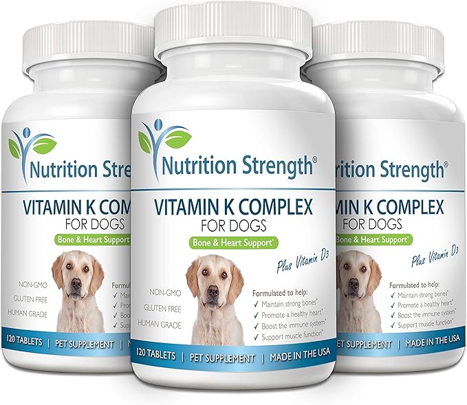 Vitamin K for Dogs, Vitamins K1 & K2 (MK4 & MK7) + Vitamin D3, Help Maintain Strong Bones, Promote Healthy Heart, Boost Immune System, Support Muscle Function, 120 Chewable Tablets