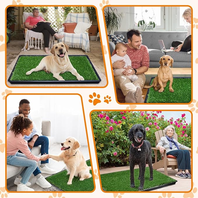 LOOBANI 41in x26.8in Large Dog Grass Porch Potty Tray, 2 Packs Replacement Artificial Grass Puppy Training Pads, Quickly Absorbency Portable Dog Patio Potty for Balcony Apartment Use
