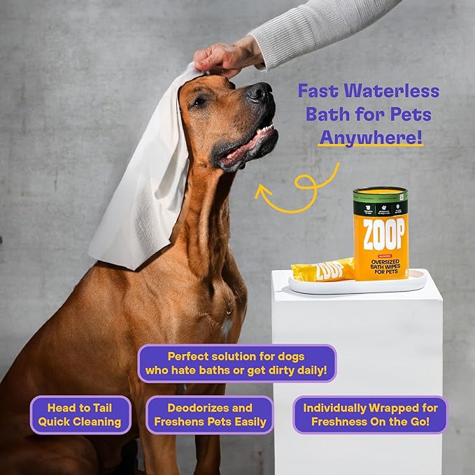 ZOOP XL Pet Wipes for Dogs & Cats – Thick, Huge Bath Wipes for Cleaning, Deodorizing, Conditioning, Wet Dog Wipes for Paws, Butt, Ear, Eye, Face, Whole Body, with Nanosilver-10 Count