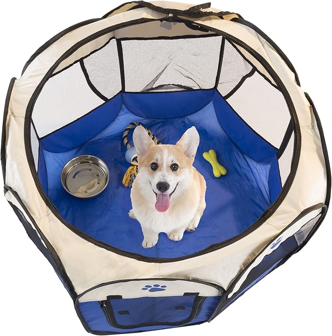 Pop-Up Pet Playpen - Indoor and Outdoor Dog Pen with Carrying Case - Portable Pet Enclosure for Dogs, Cats, and Other Small Animals by PETMAKER (Blue)