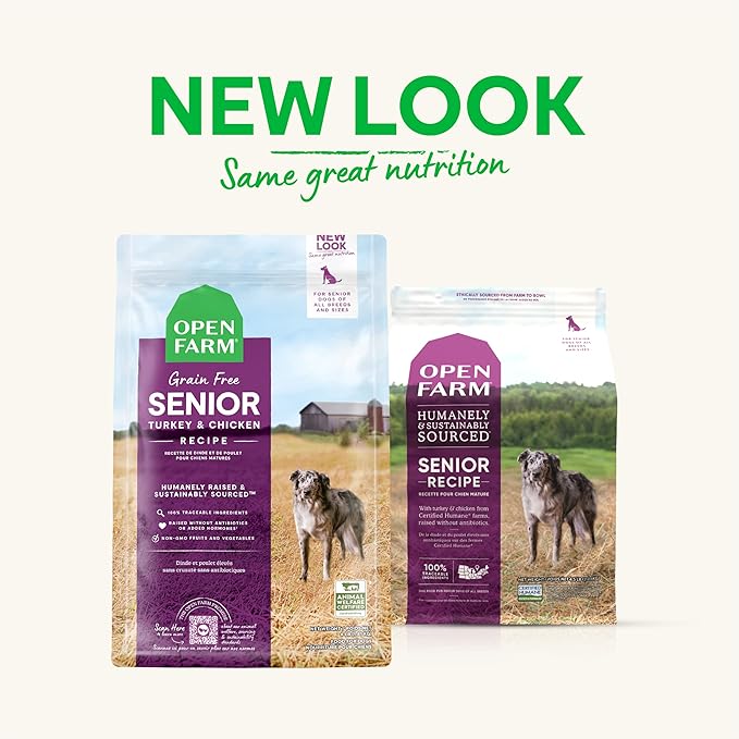 Open Farm Senior Grain-Free Dry Dog Food, Certified Humane Poultry Recipe for Older Dogs with Non-GMO Superfoods and No Artificial Flavors or Preservatives, 22 lbs