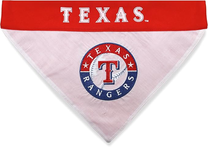 Pets First MLB Texas Rangers Reversible Bandana Size XX-Large for Dogs & Cats. 2 Sided Sports Bandana,Premium Embroidery Team Logo, All MLB Teams Available