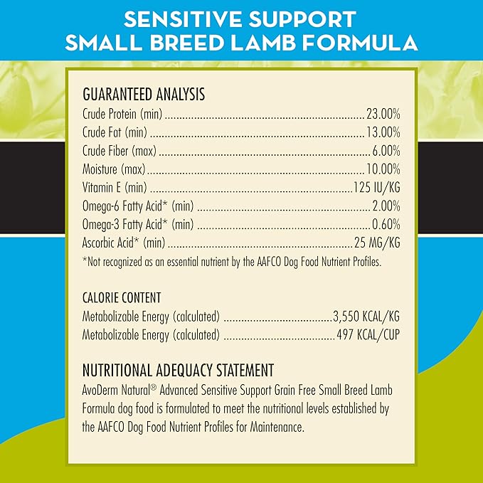 AvoDerm Advanced Sensitive Support Grain-Free for Small Breeds, Sensitivities Lamb Formula, 4lb