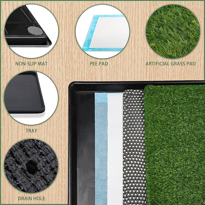 Dog Grass Pad with Tray Large,35.5”×23.6”Dog Grass Large Patch Potty Arificial Grass Dog Potties for Apartment and Patio Training Outdoor and Indoor Use